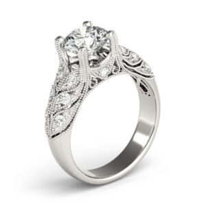 18k White Gold Vintage Round Engagement Rings