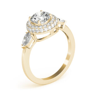 14k Yellow Gold Halo Round Engagement Rings