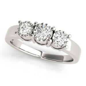18k White Gold Three Stone Round Engagement Rings