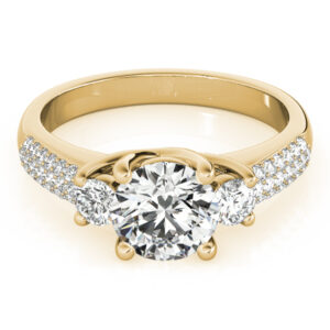 14k Yellow Gold Three Stone Round Engagement Rings