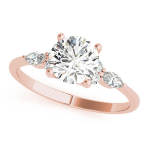 18k Rose Gold Three Stone Round Engagement Rings