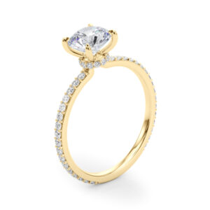 18k Yellow Gold Hidden Halo Round Engagement Rings