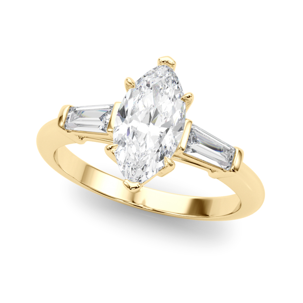 14k Yellow Gold Three Stone Marquise Engagement Rings - Image 2