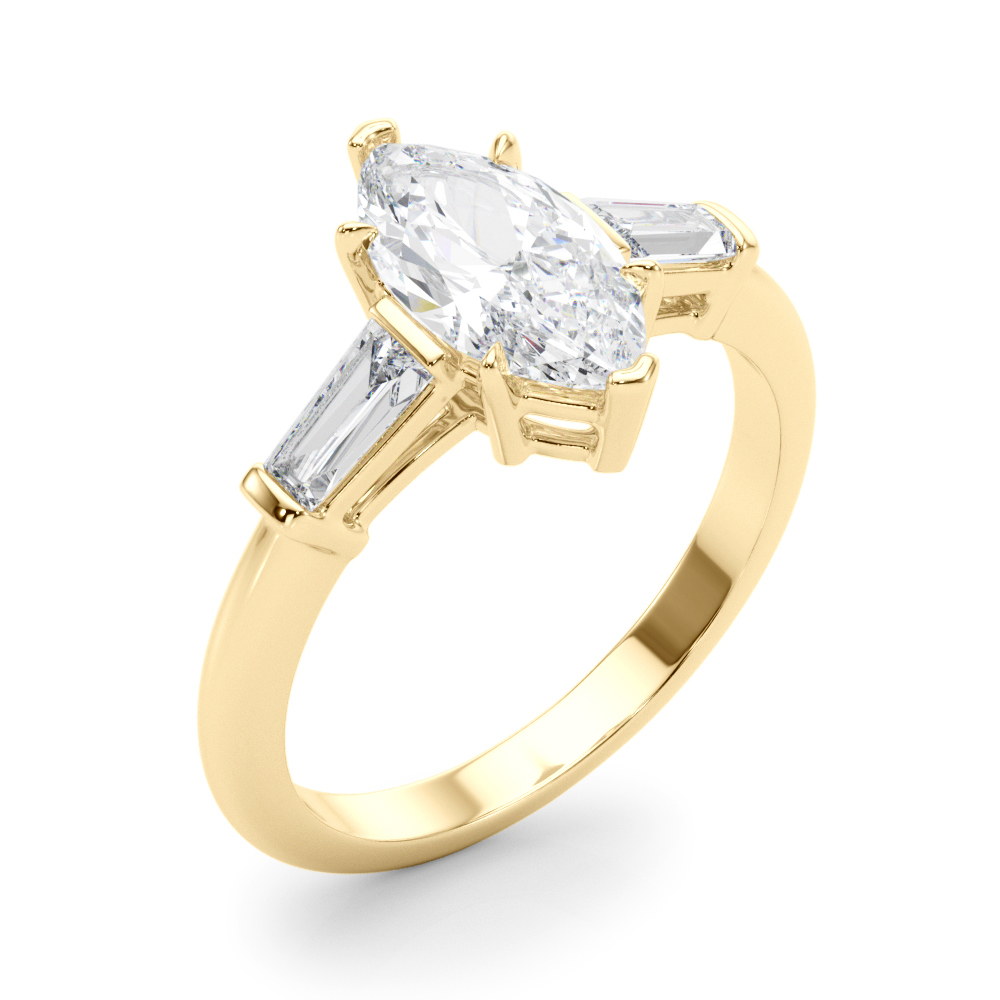 14k Yellow Gold Three Stone Marquise Engagement Rings