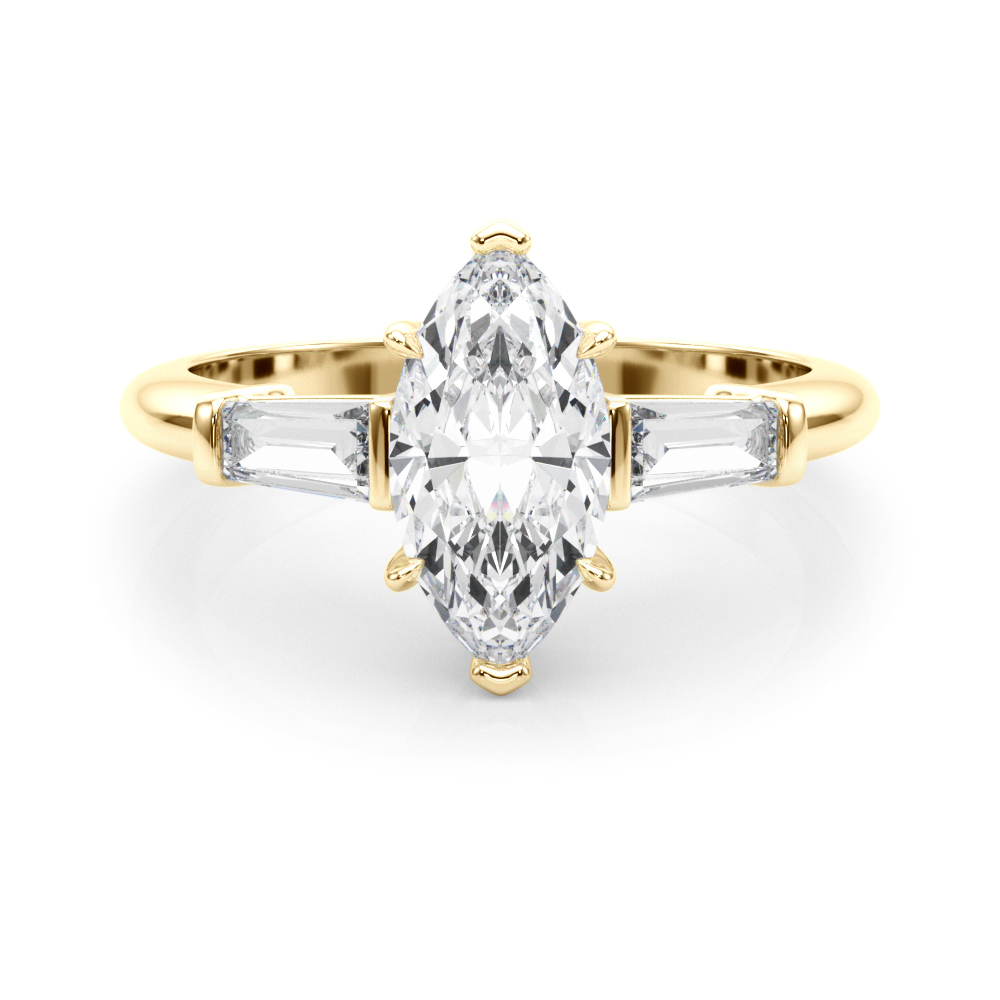 14k Yellow Gold Three Stone Marquise Engagement Rings - Image 3