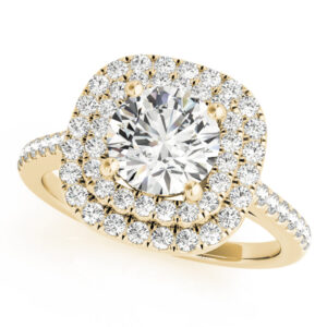 14k Yellow Gold Halo Round Engagement Rings