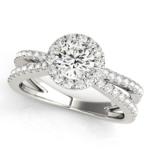 14k White Gold Halo Round Engagement Rings