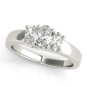 14k White Gold Three Stone Oval Engagement Rings